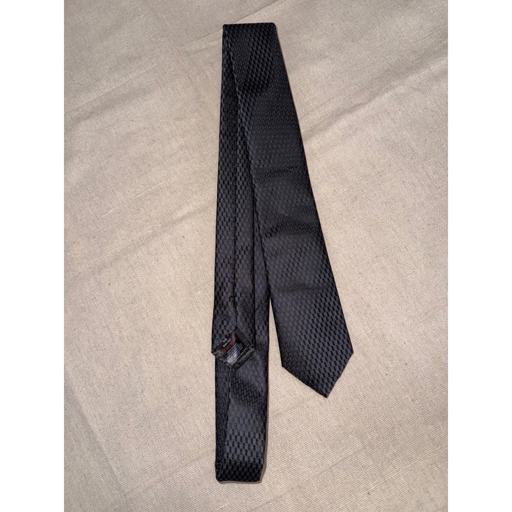Next Mens Black Charcoal Grey Geometric Checkered Pattern Polyester Necktie